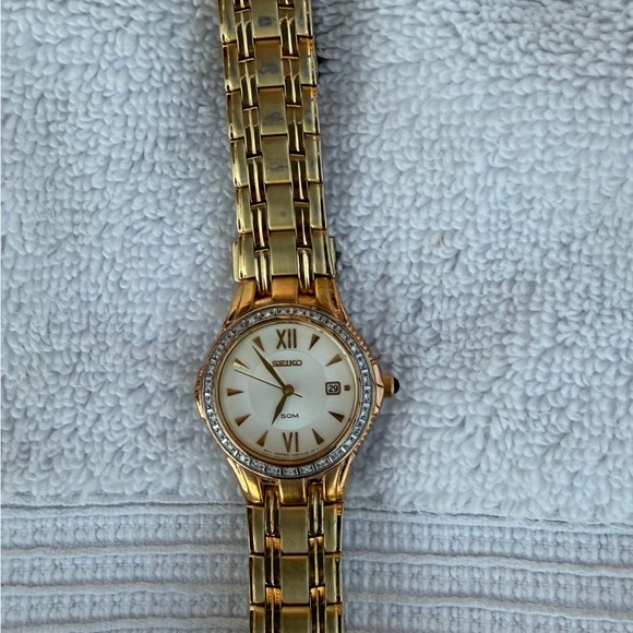 Seiko Gold Tone Plated with Diamonds  Roman Numeral Watch main image 10